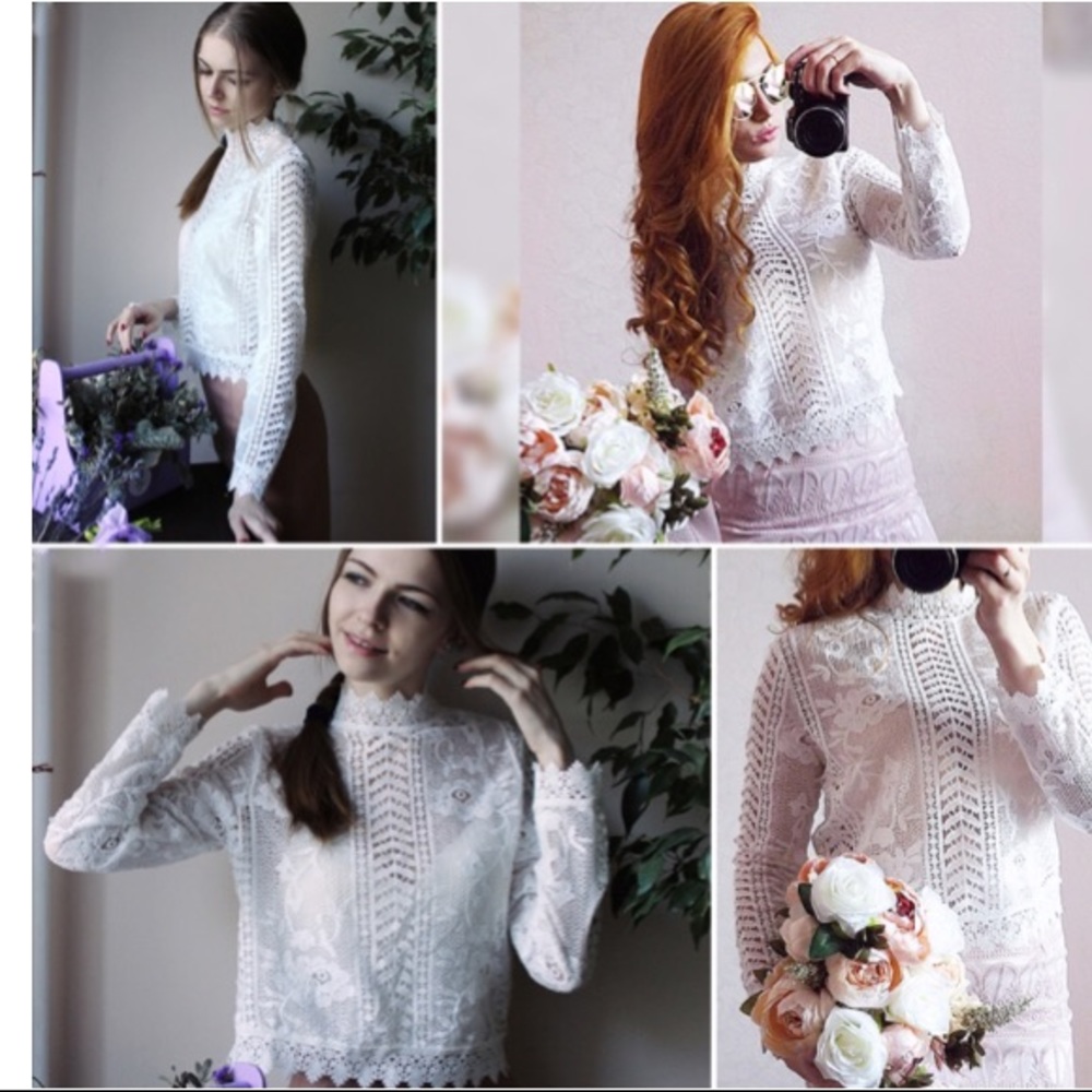 Lace High Neck Long Sleeve Top - Picture 6 of 8